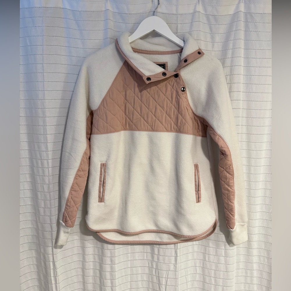 Abercrombie & Fitch Asymmetrical Snap Fleece Ivory and Pink Size Small - Picture 2 of 9